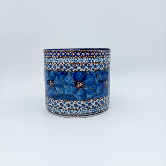 Utensil Jar 5”.  Handmade Polish pottery.  UNIKAT Cobalt Poppies