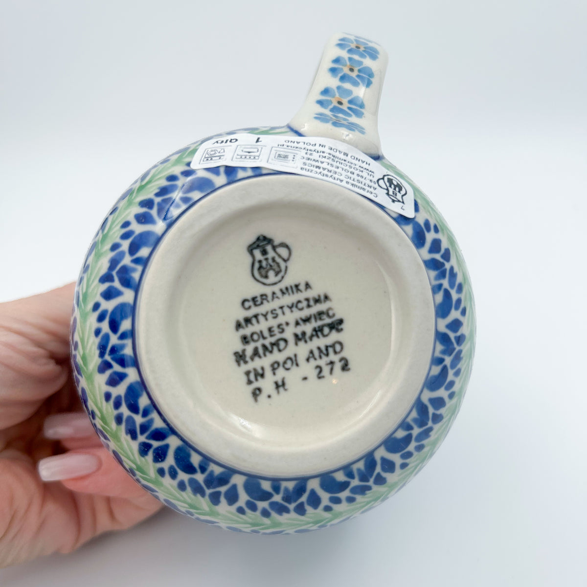 16 oz Polish Pottery bubble mug is made by talented artisans from Poland Blue April Showers Design.  Ceramika Bona Company