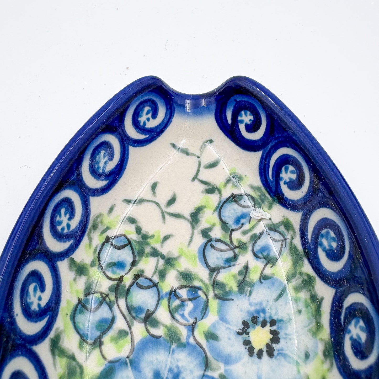 Spoon Rest 5”.  Handmade Polish pottery.  UNIKAT Gorgeous Morning Glory Design