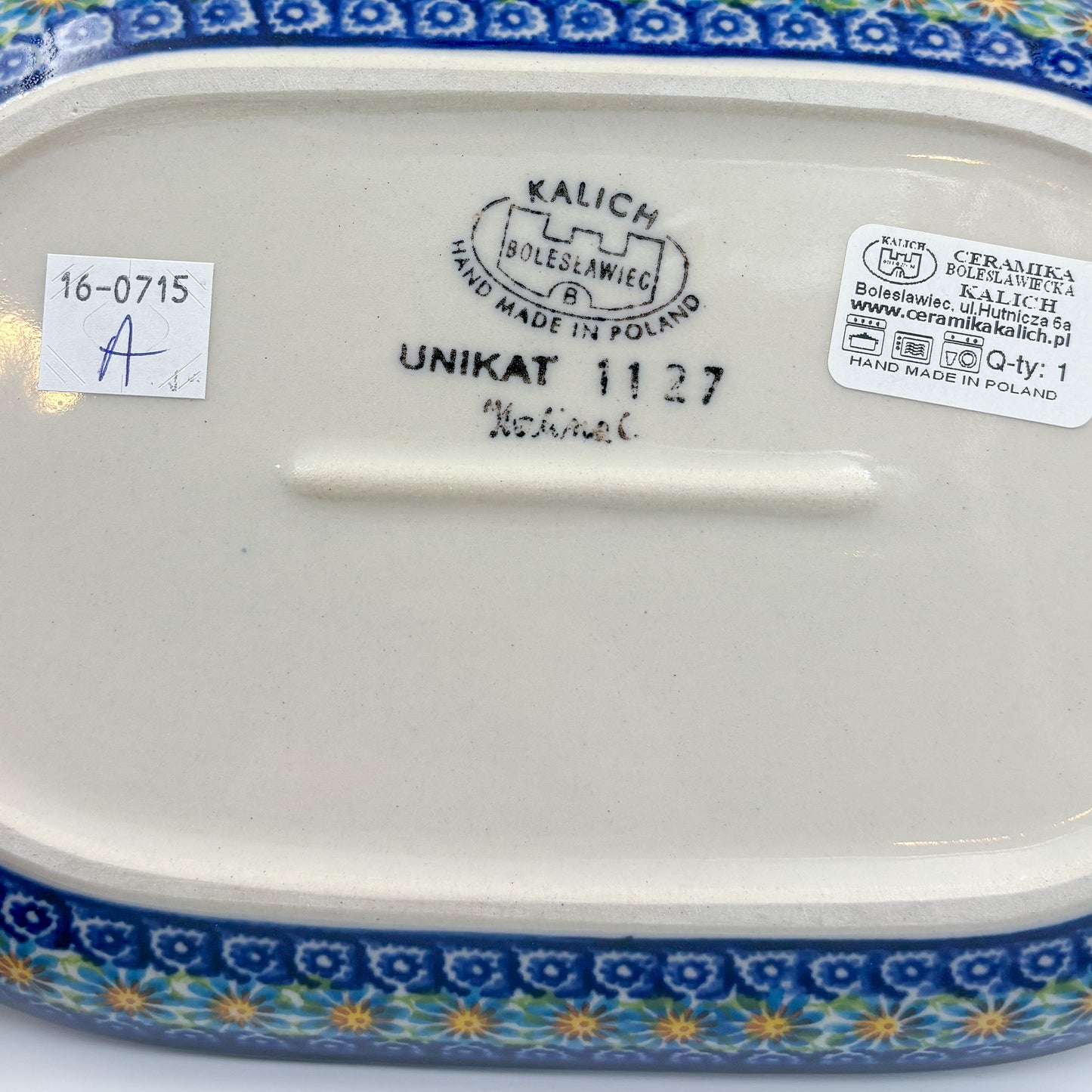 9” Oval Platter.  Hand crafted Polish pottery stoneware: UNIKAT Wildflower Meadow Design