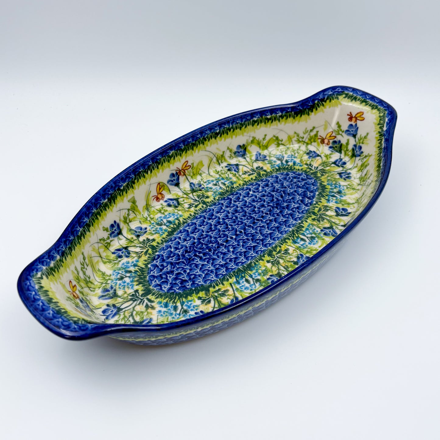 13" Oval Boat with Handles handmade in Poland. UNIKAT Bluebell Meadow Design