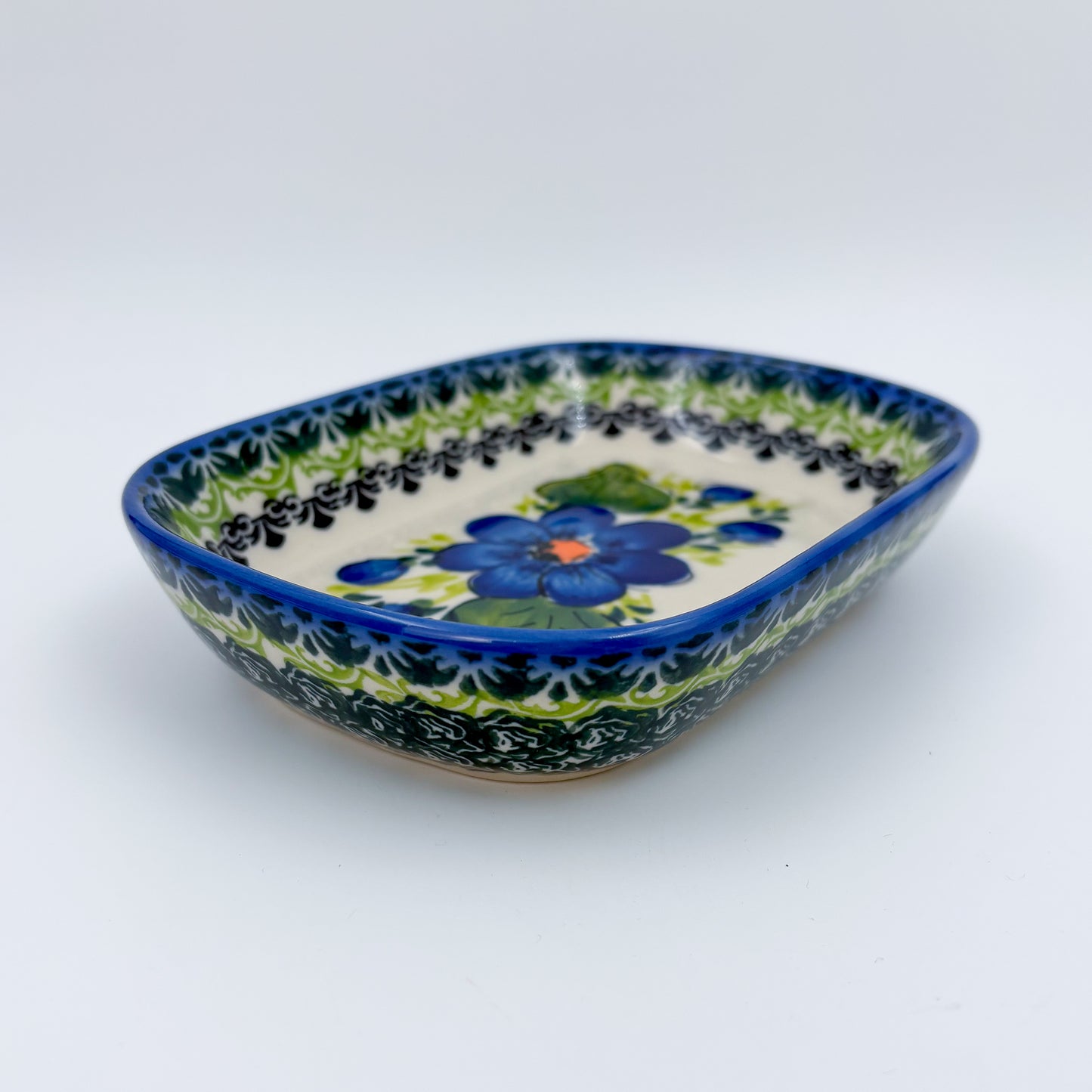 6" Butter Platter: UNIKAT Blue Poppy Garden