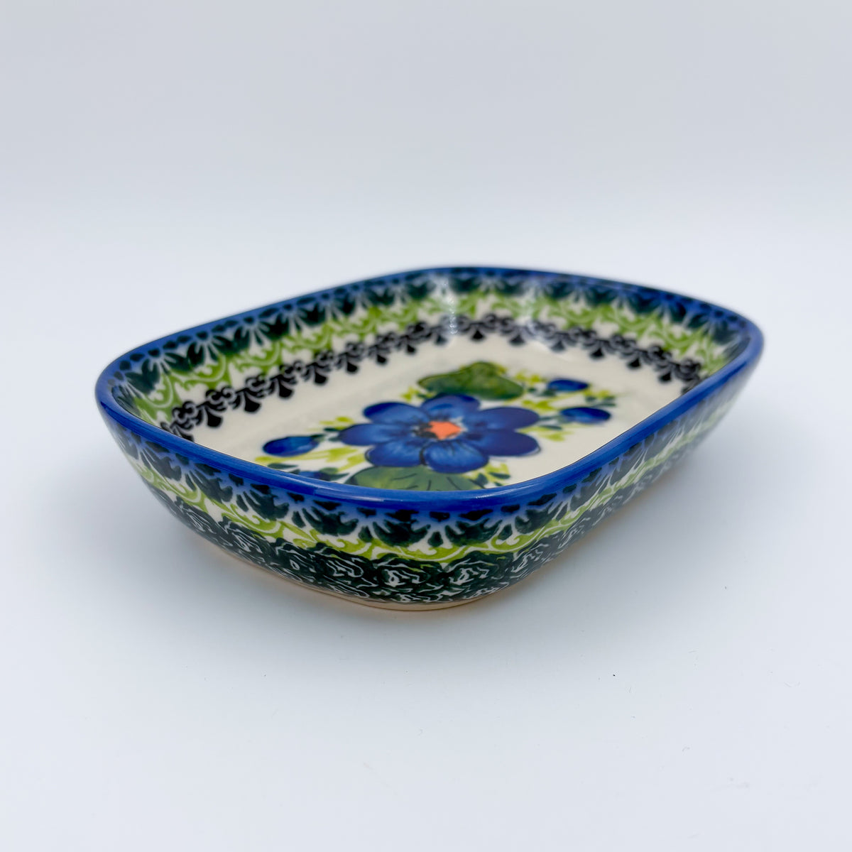 6" Butter Platter: UNIKAT Blue Poppy Garden