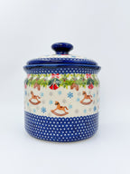 7" Antek Jar.  Handmade Polish pottery.  UNIKAT Horse and Bells Design