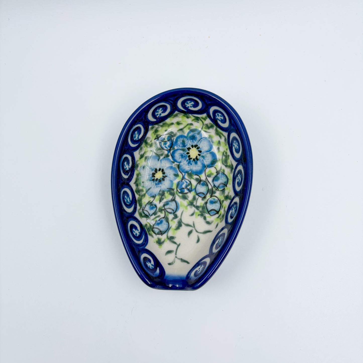 Spoon Rest 5”.  Handmade Polish pottery.  UNIKAT Gorgeous Morning Glory Design