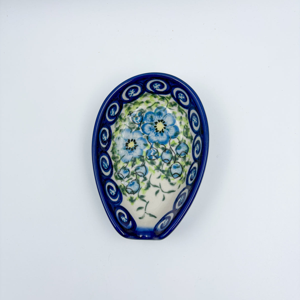 Spoon Rest 5”.  Handmade Polish pottery.  UNIKAT Gorgeous Morning Glory Design