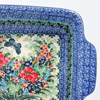 9.5" Rectangular Baker with Handles .  UNIKAT Spring Floral Garland