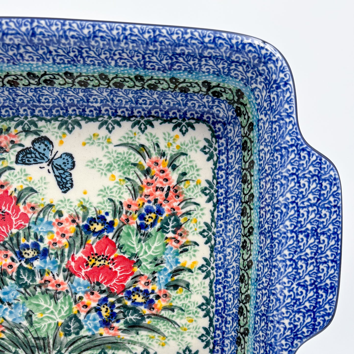 9.5" Rectangular Baker with Handles .  UNIKAT Spring Floral Garland