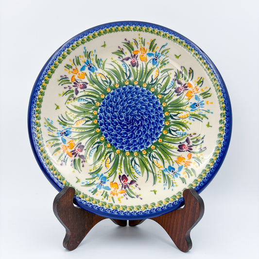10.2” Plate.  Hand crafted Polish pottery stoneware: UNIKAT Iris Design