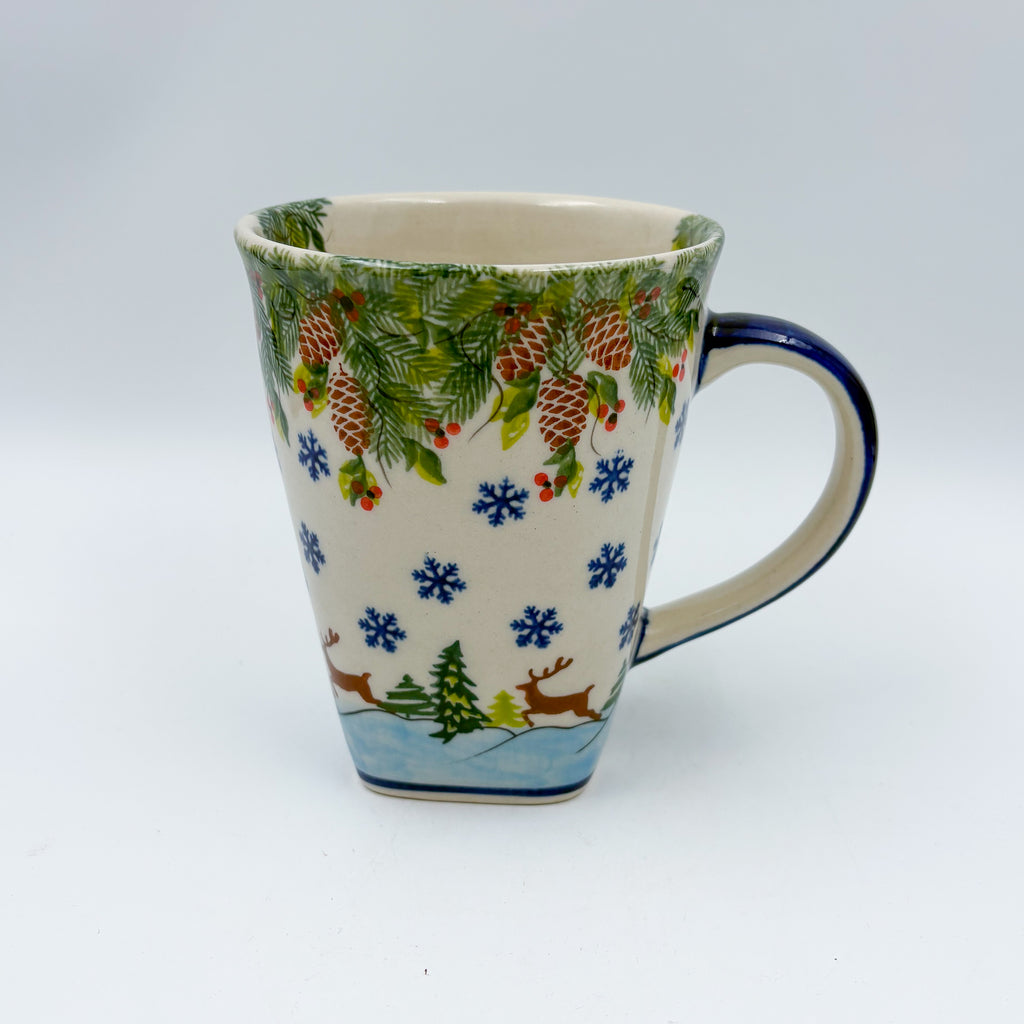 Mug XL 18oz. Handcrafted Polish pottery stoneware:  UNIKAT Reindeer Bliss