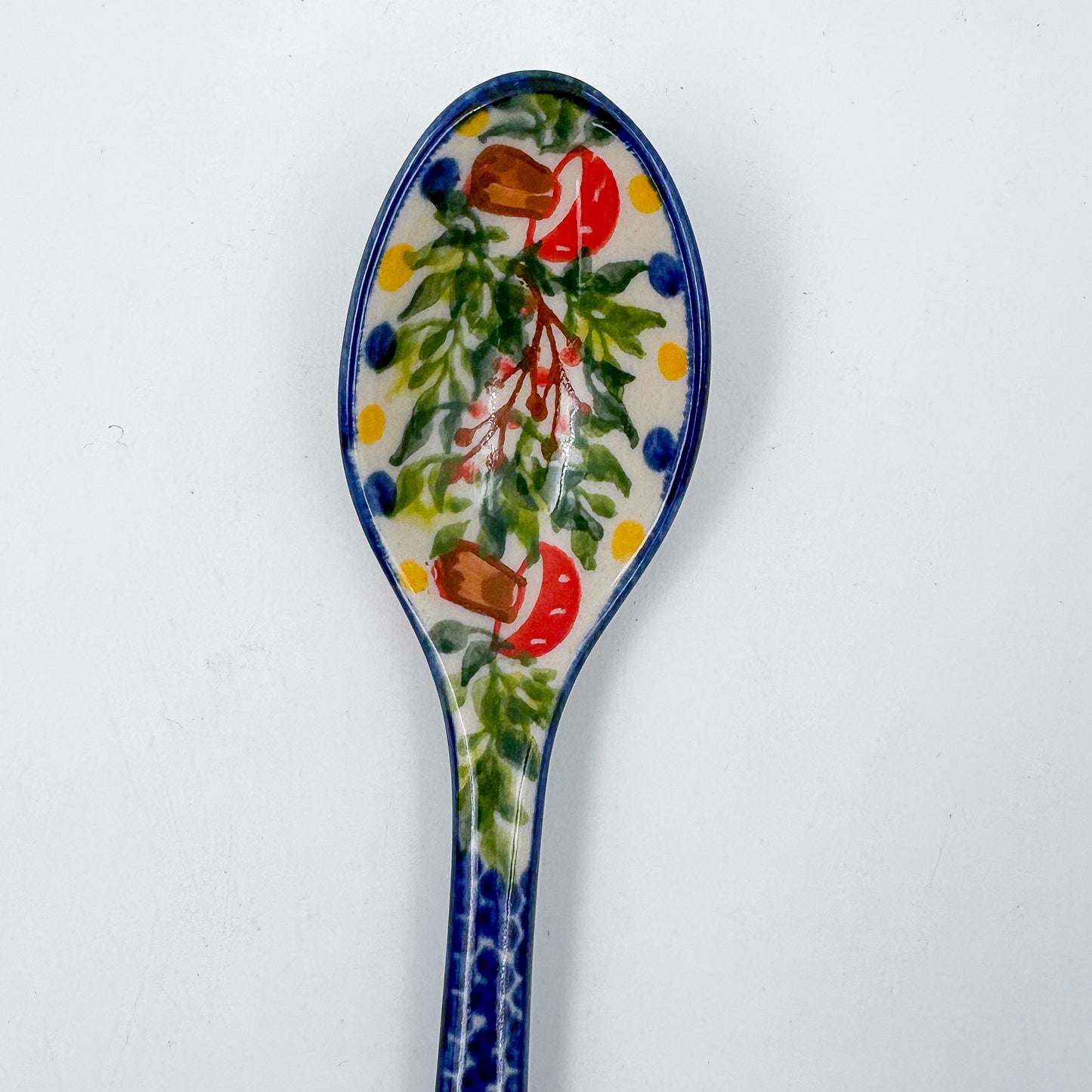 Spoon Lg 8”.  Handmade Polish pottery. UNIKAT Mushroom and Holly