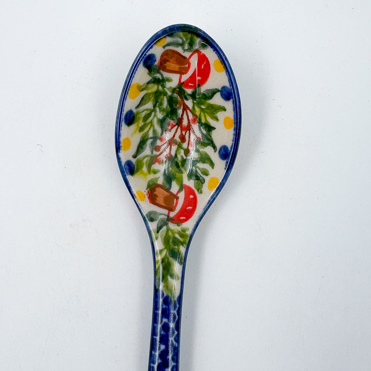 Spoon Lg 8”.  Handmade Polish pottery. UNIKAT Mushroom and Holly