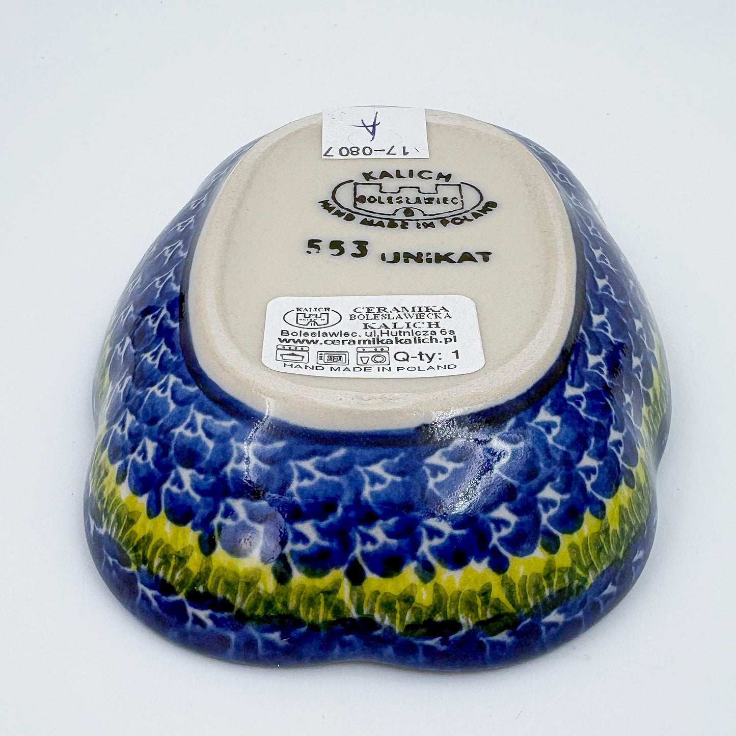 5" Soap Dish.  Handmade Polish pottery.  UIKAT Bluebell Meadow Design