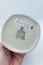 Polish pottery 9oz” square foral sugar bowl in Red Pansy Pattern. 
Ceramika Artystyczna Company