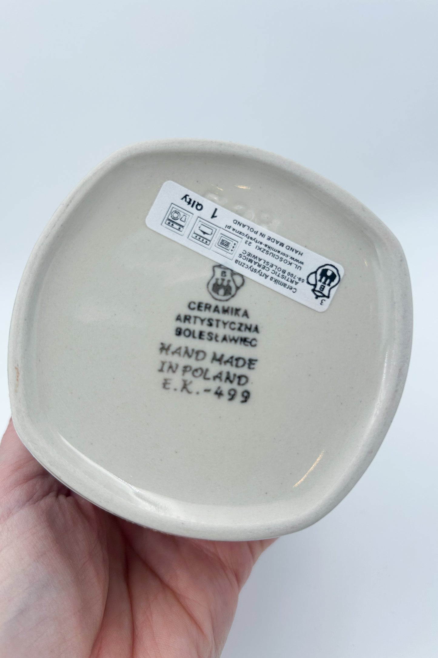 Polish pottery 9oz” square foral sugar bowl in Red Pansy Pattern. 
Ceramika Artystyczna Company