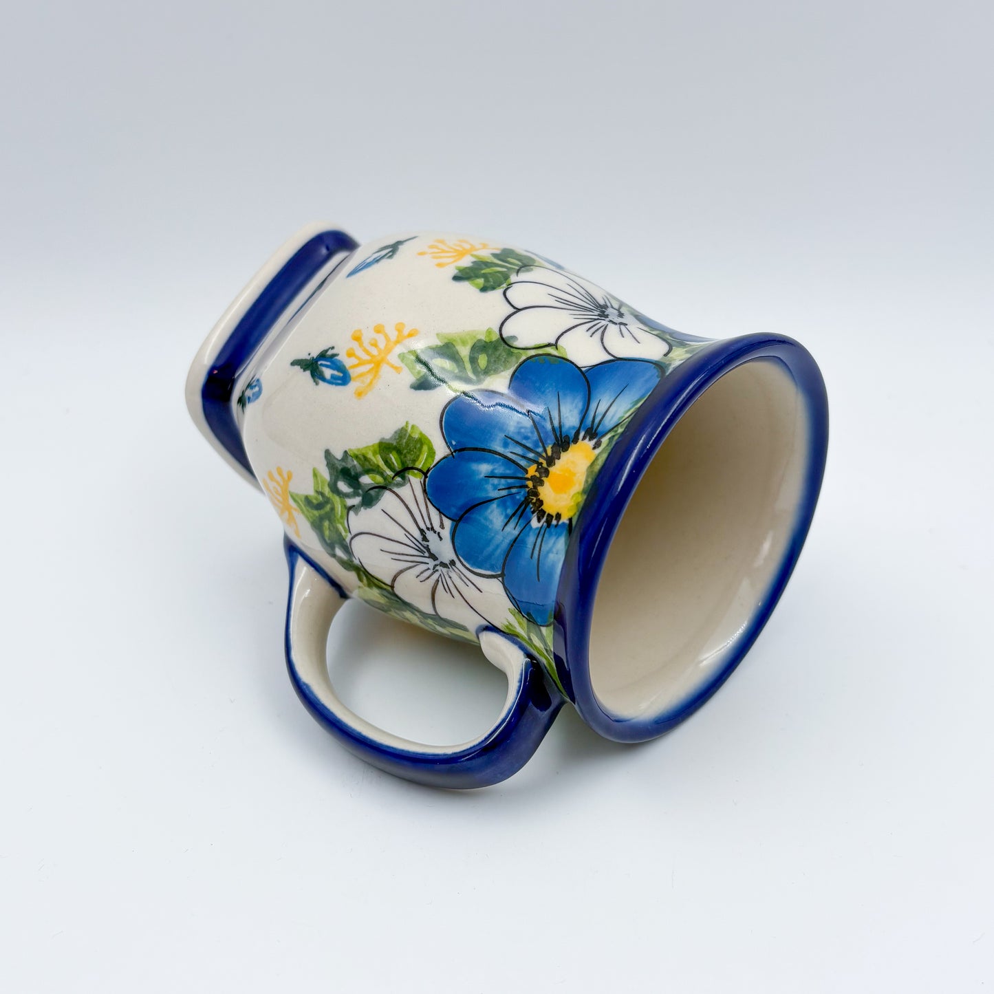 Tulip Mug 10oz. Handcrafted Polish pottery stoneware:  UNIKAT Blue Petal Dance
