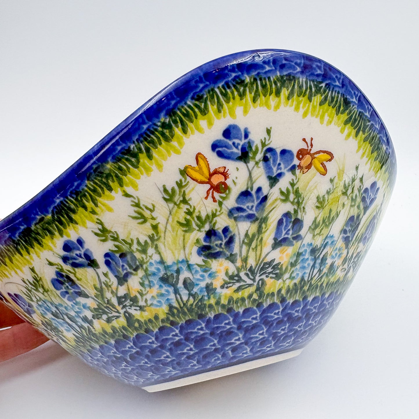 3 Point Bowl.  Hand crafted Polish pottery stoneware:  UNIKAT Bluebell Meadow