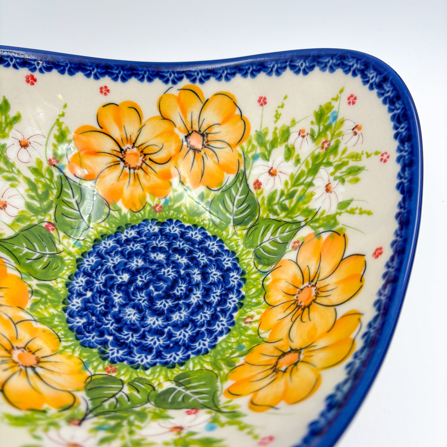 3 Point Bowl.  Hand crafted Polish pottery stoneware:  UNIKAT Orange Poppy Pattern