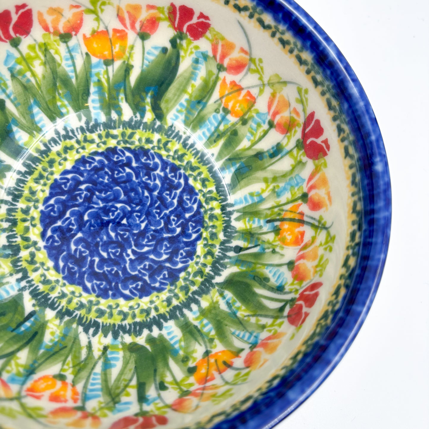 6” Bowl.  Hand crafted Polish pottery stoneware:  UNIKAT Wild Tulips