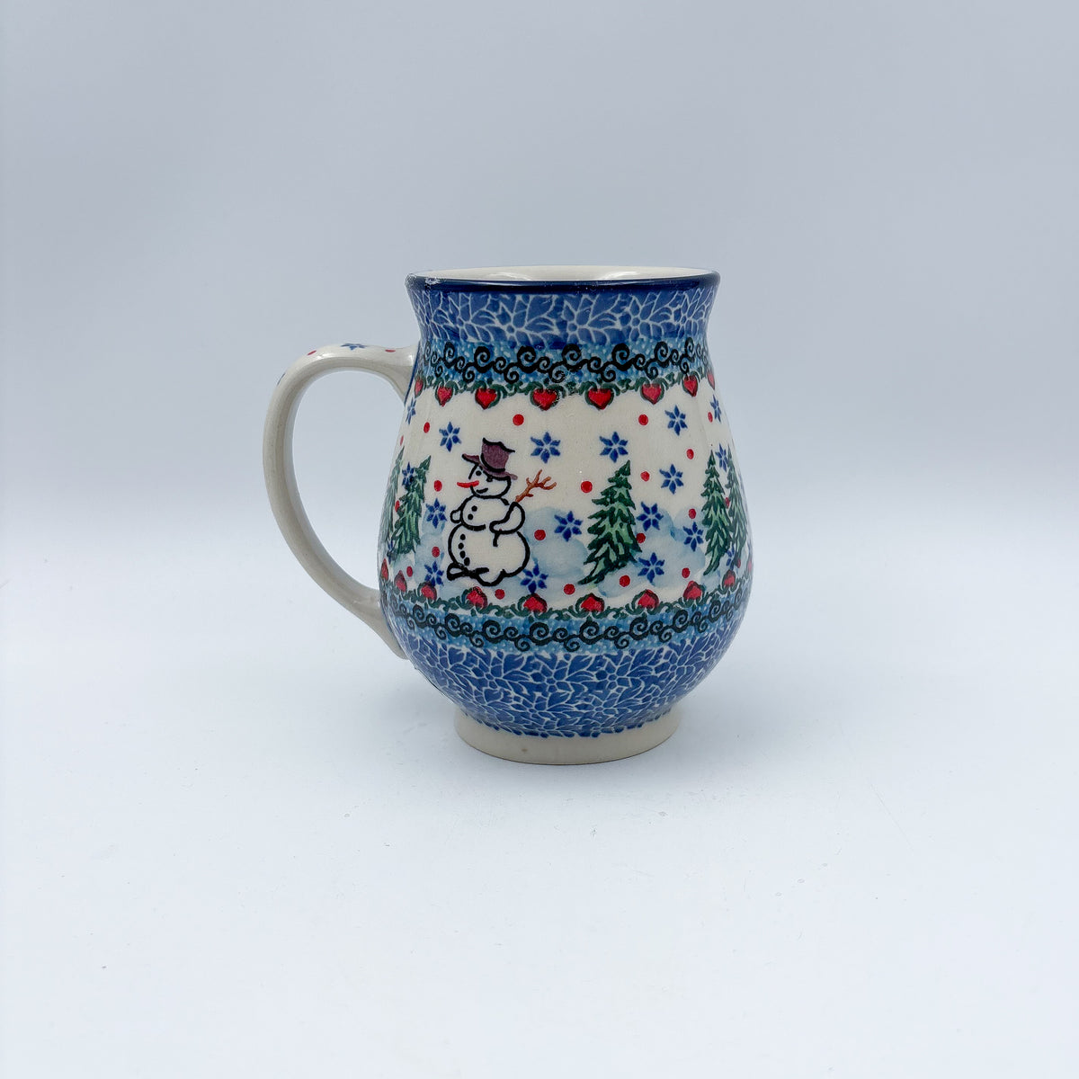 17 oz Mug. Handcrafted Polish pottery stoneware:  UNIKAT Dancing Snowman Design