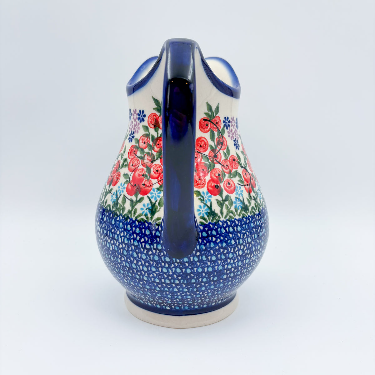 37 oz. Pitcher.  Hand painted Polish pottery stoneware UNIKAT Red Berry