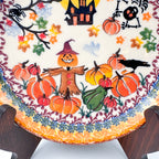 7.75” Plate.  Hand crafted Polish pottery stoneware: UNIKAT Halloween Scarecrow