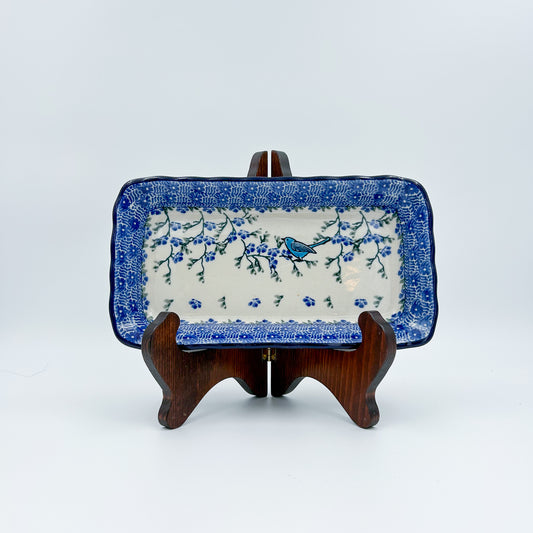 9" Platter. Handmade in Poland.  Baby Bluebird Pattern
