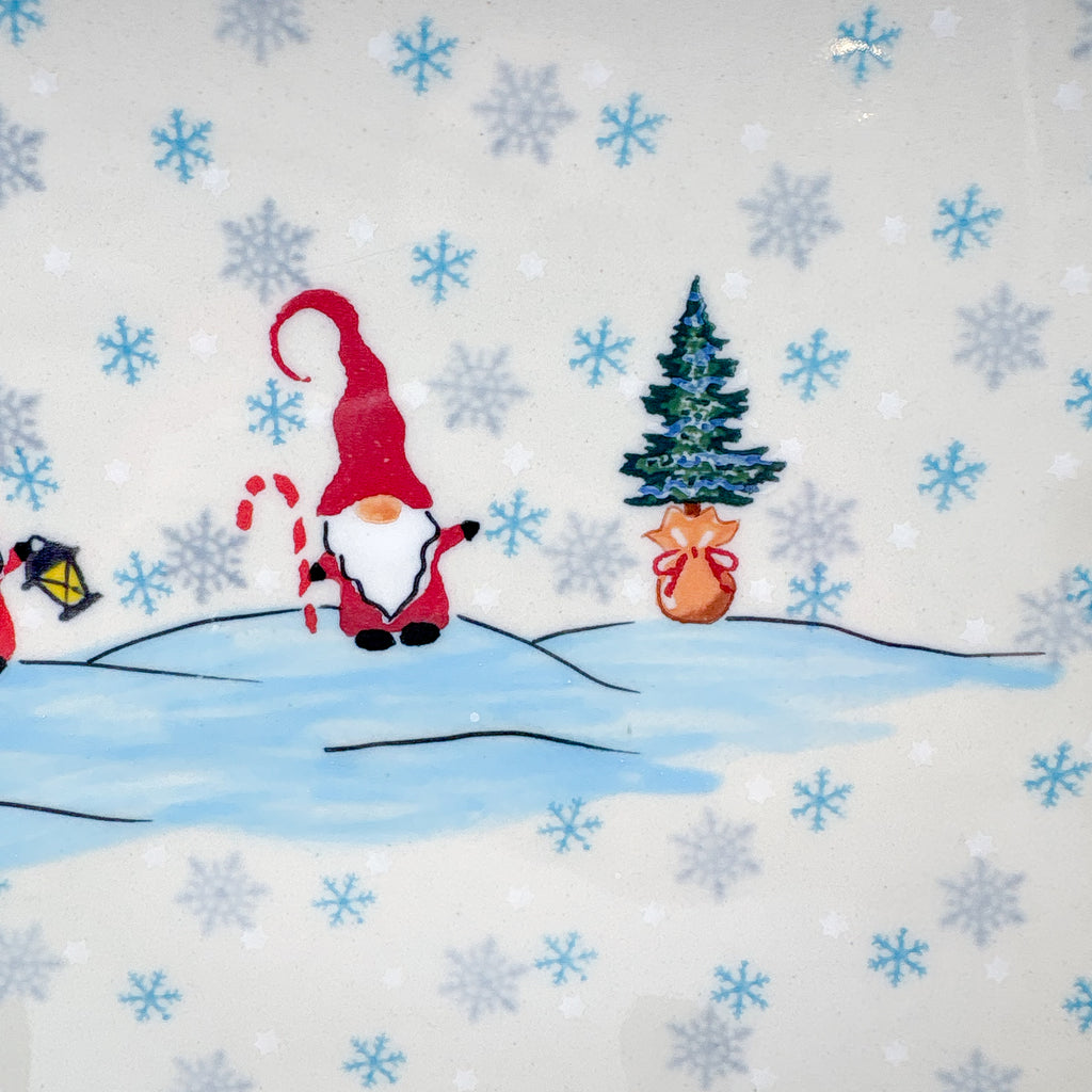 9” Rectangular Baker. Handmade in Poland.  UNIKAT Gnome Winter