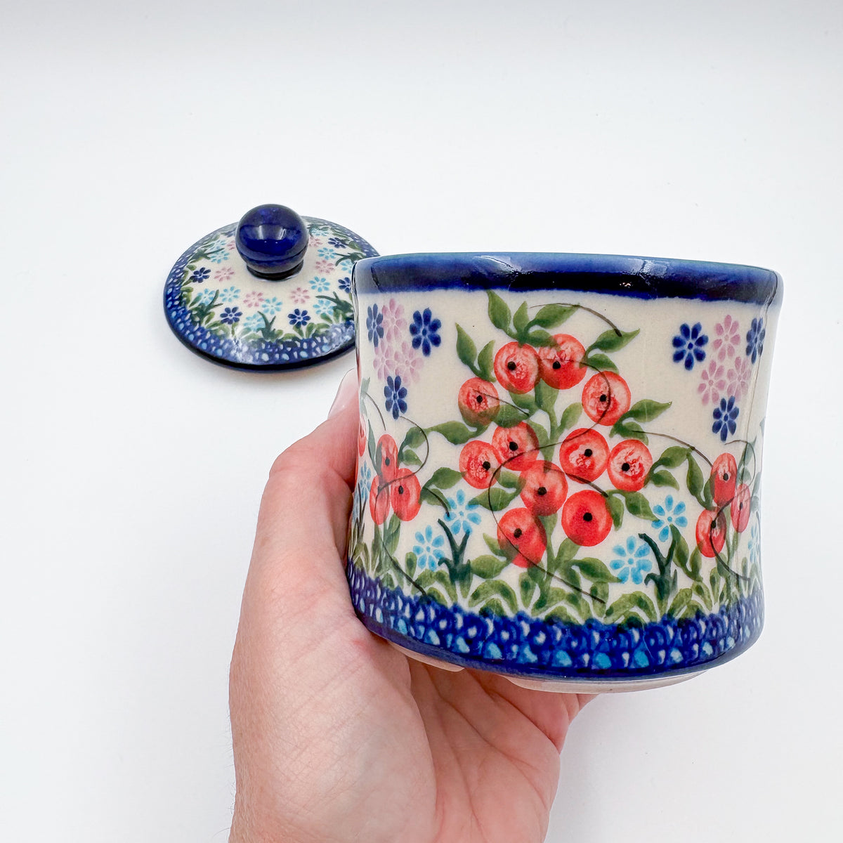 Sugar Jar.  UNIKAT Red Berry Pattern