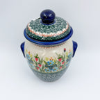 7" Lidded Jar.  Handmade Polish pottery.  UNIKAT Strawberry Fields
