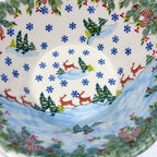9” Wavy Bowl.  Hand crafted Polish pottery stoneware:  UNIKAT Reindeer Bliss
