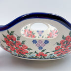 10" Bowl with Handles.  Hand crafted Polish pottery stoneware:  UNIKAT Red Berry Pattern