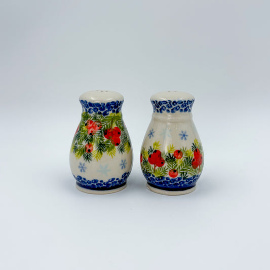 3“ Salt and Pepper Shakers.  Handmade Polish pottery.  UNIKAT Cherry Blossom