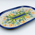 UNIKAT Wildflower Meadow oval platter, angled front view showing wildflower spray on oval tray