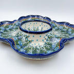 UNIKAT Whispering Ferns divided platter with center bowl, front view showing blue starred interior of well
