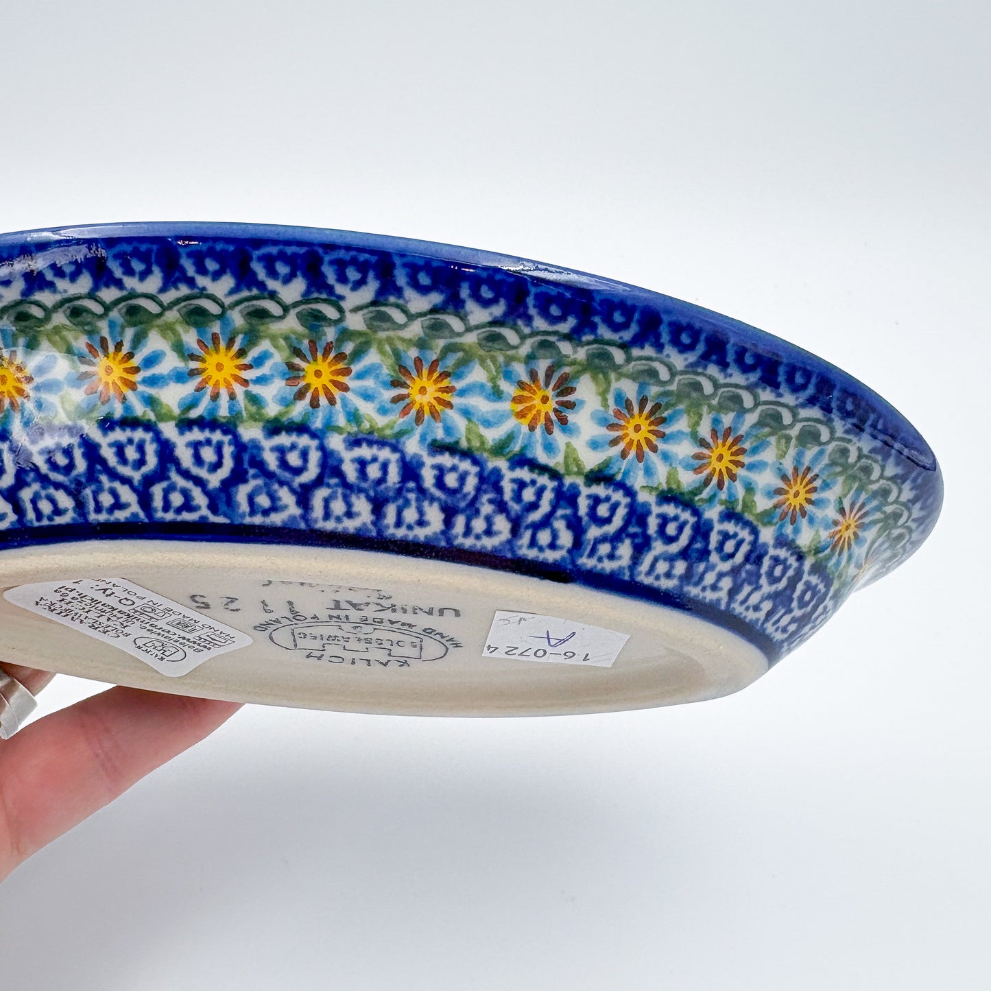 7" Oval Milano Platter  Hand crafted Polish pottery stoneware: UNIKAT Songbird Garden