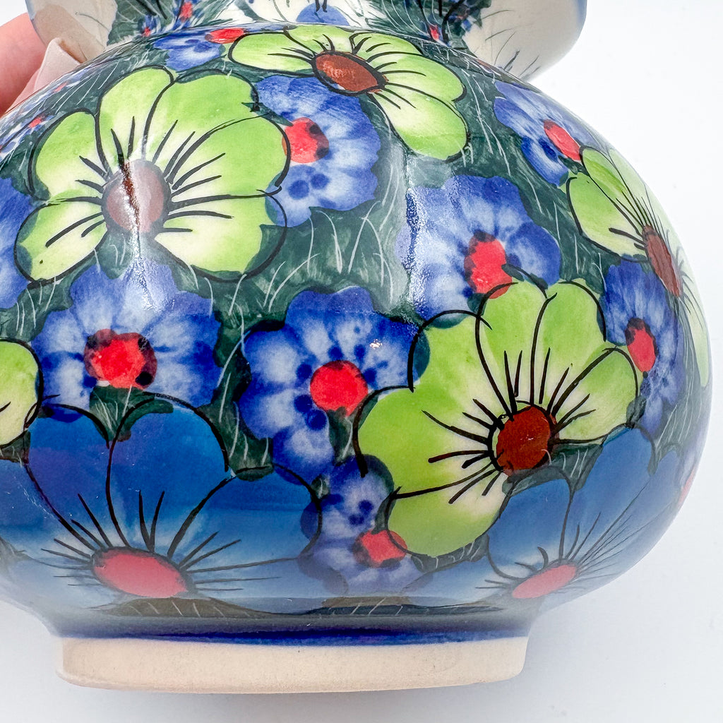 Kula Vase 5.5”.  Handmade Polish pottery.  UNIKAT Forget Me Not Pansy
