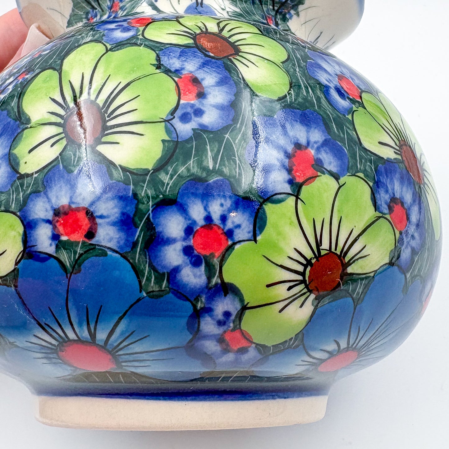 Kula Vase 5.5”.  Handmade Polish pottery.  UNIKAT Forget Me Not Pansy