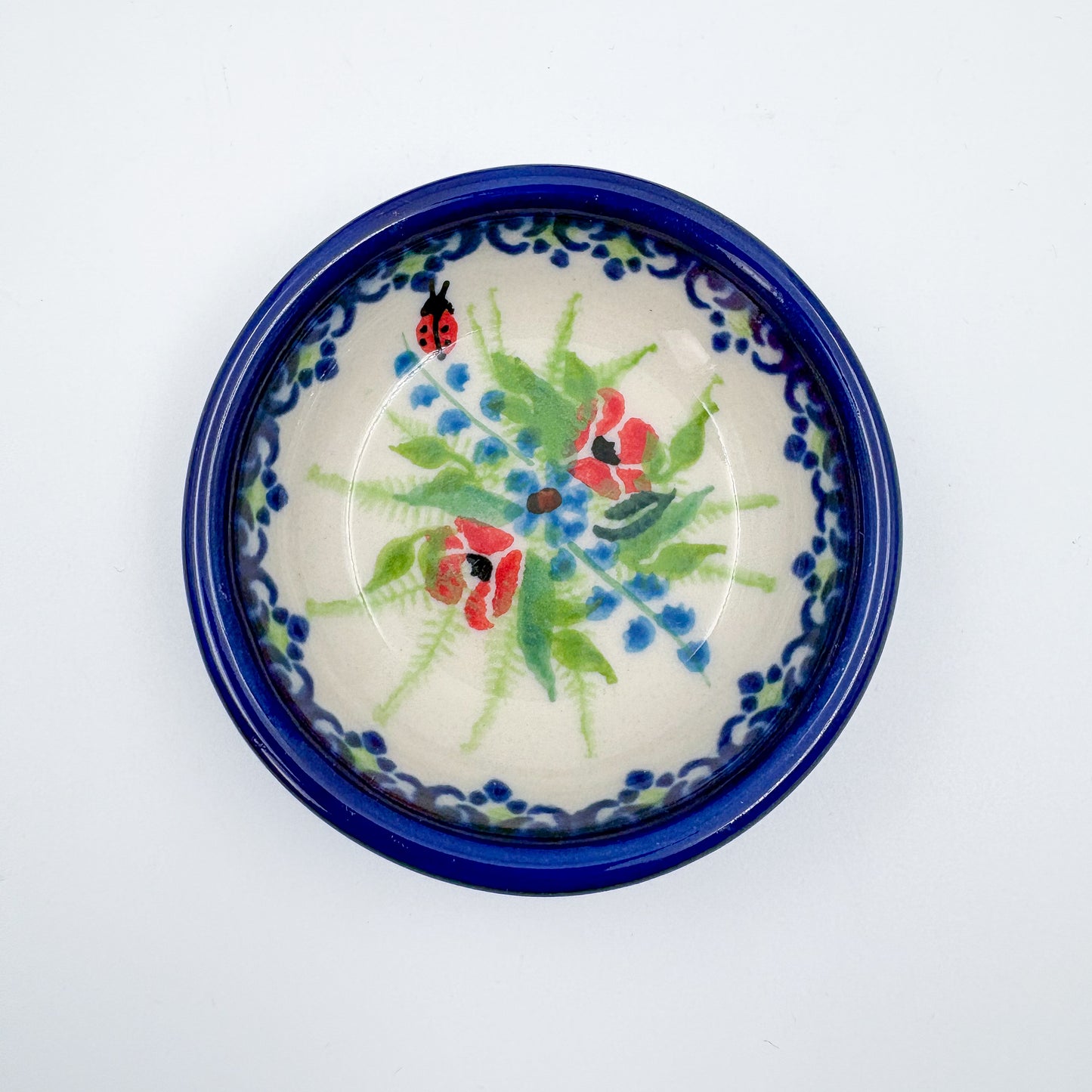 Small Set 3 stacking Bowls.  Hand crafted Polish pottery stoneware:  UNIKAT Ladybug Fields
