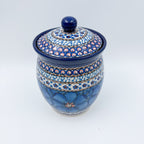 6" Lidded Jar.  Handmade Polish pottery.  UNIKAT Cobalt Poppies Design
