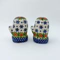 Mitten Salt and Pepper Shakers.  Handmade Polish pottery.  UNIKAT Snowflakes
