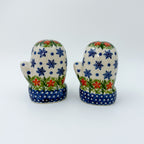 Mitten Salt and Pepper Shakers.  Handmade Polish pottery.  UNIKAT Snowflakes