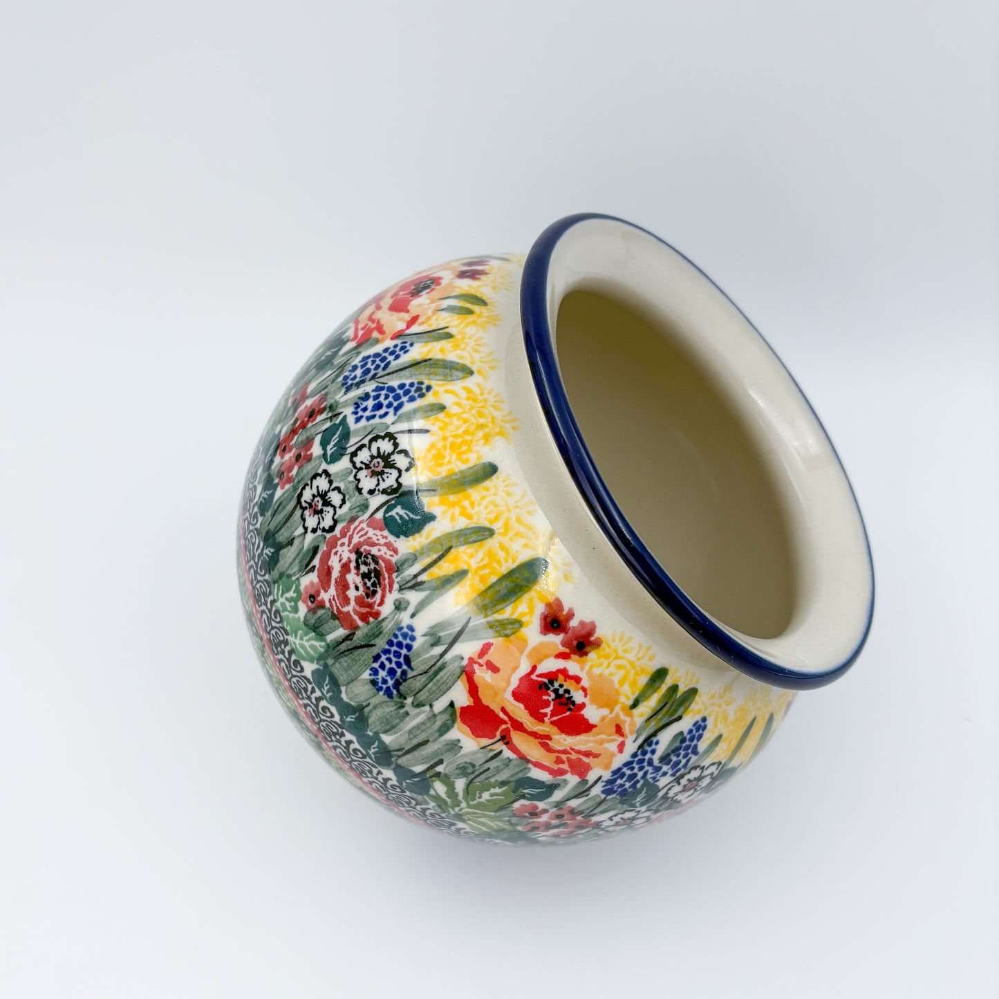 Vase 6”.  Handmade Polish pottery.  UNIKAT Cooper Rose Meadow Design