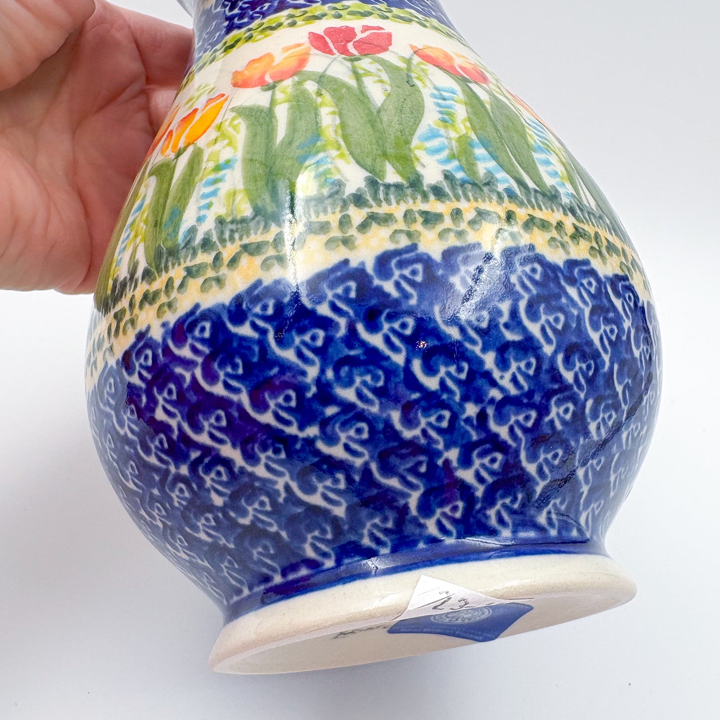 Vase 9”. Handmade Polish pottery.  UNIKAT Tulip Fields
