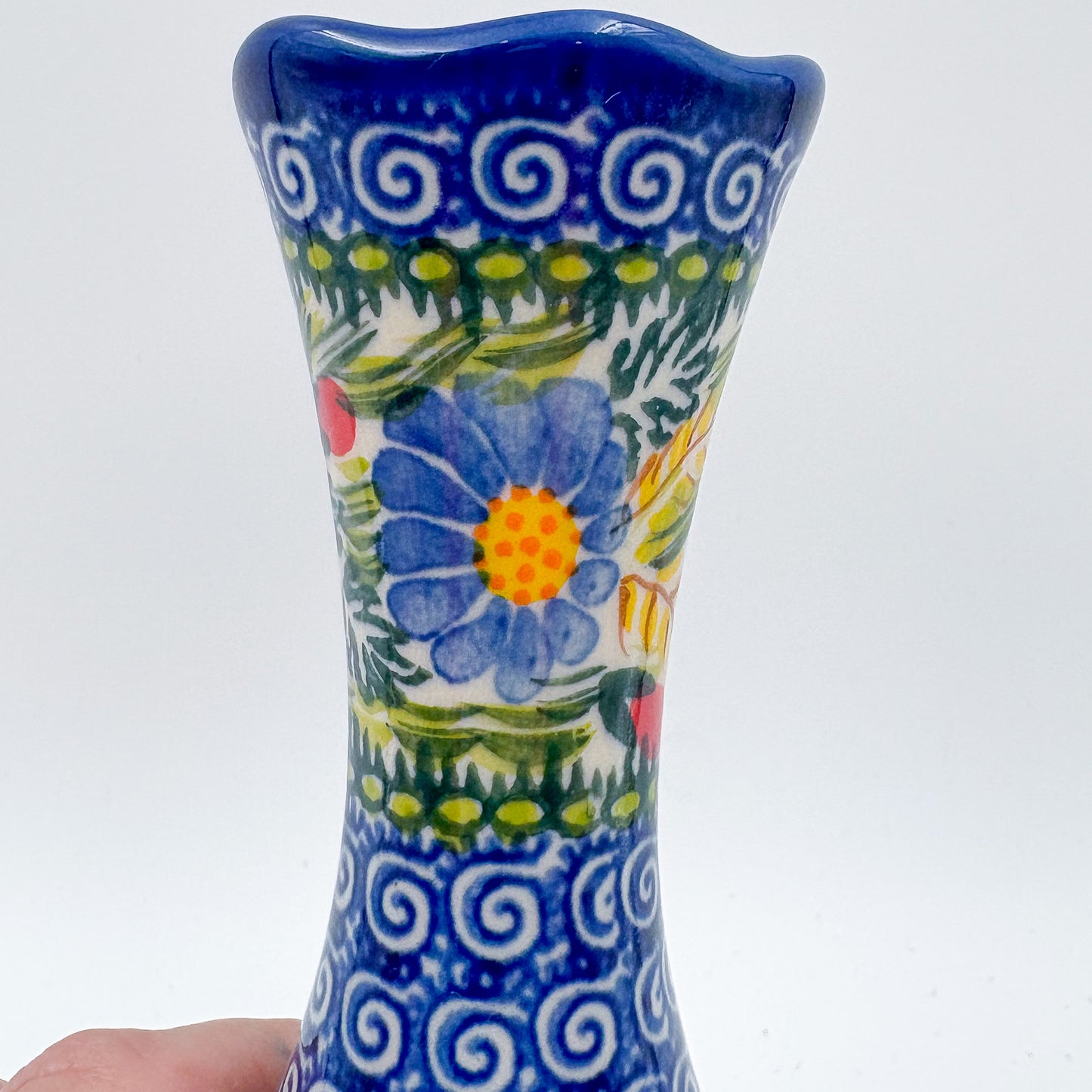 Swirl Vase 6.5”. Handmade Polish pottery.  UNIKAT Garden Poppy