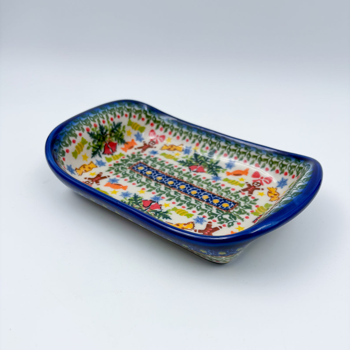 7.5" Boat Dish .  Hand painted Polish pottery stoneware.  UNIKAT Candyland