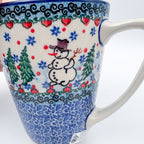 16 oz Mug. Handcrafted Polish pottery stoneware:  UNIKAT Dancing Snowman Design