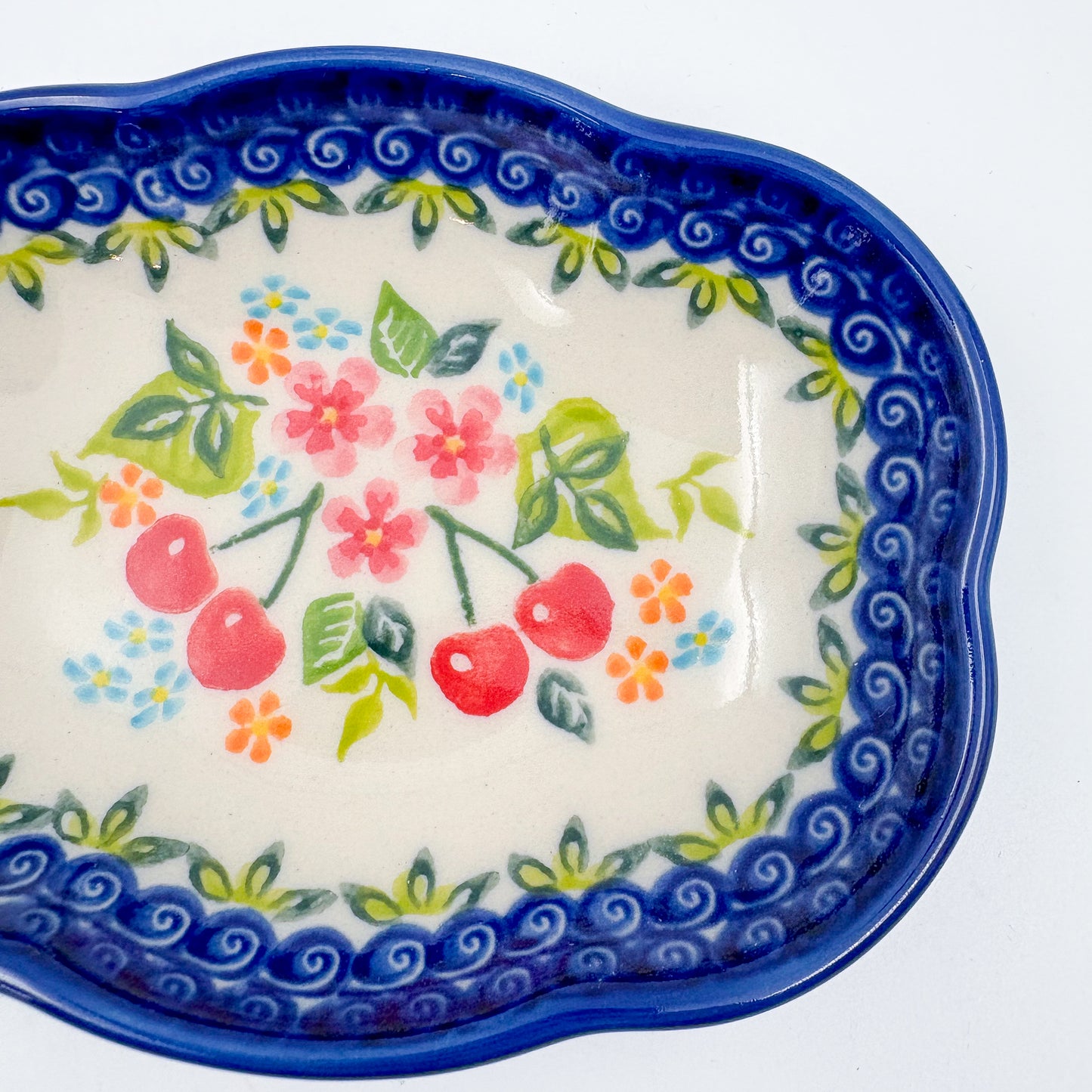 5" Soap Dish.  Handmade Polish pottery.  UIKAT Cherry Blossom Pattern