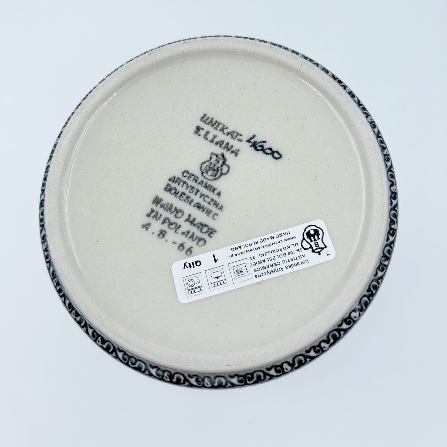 Utensil Jar 8”.  Handmade Polish pottery.  UNIKAT Mariposa Design