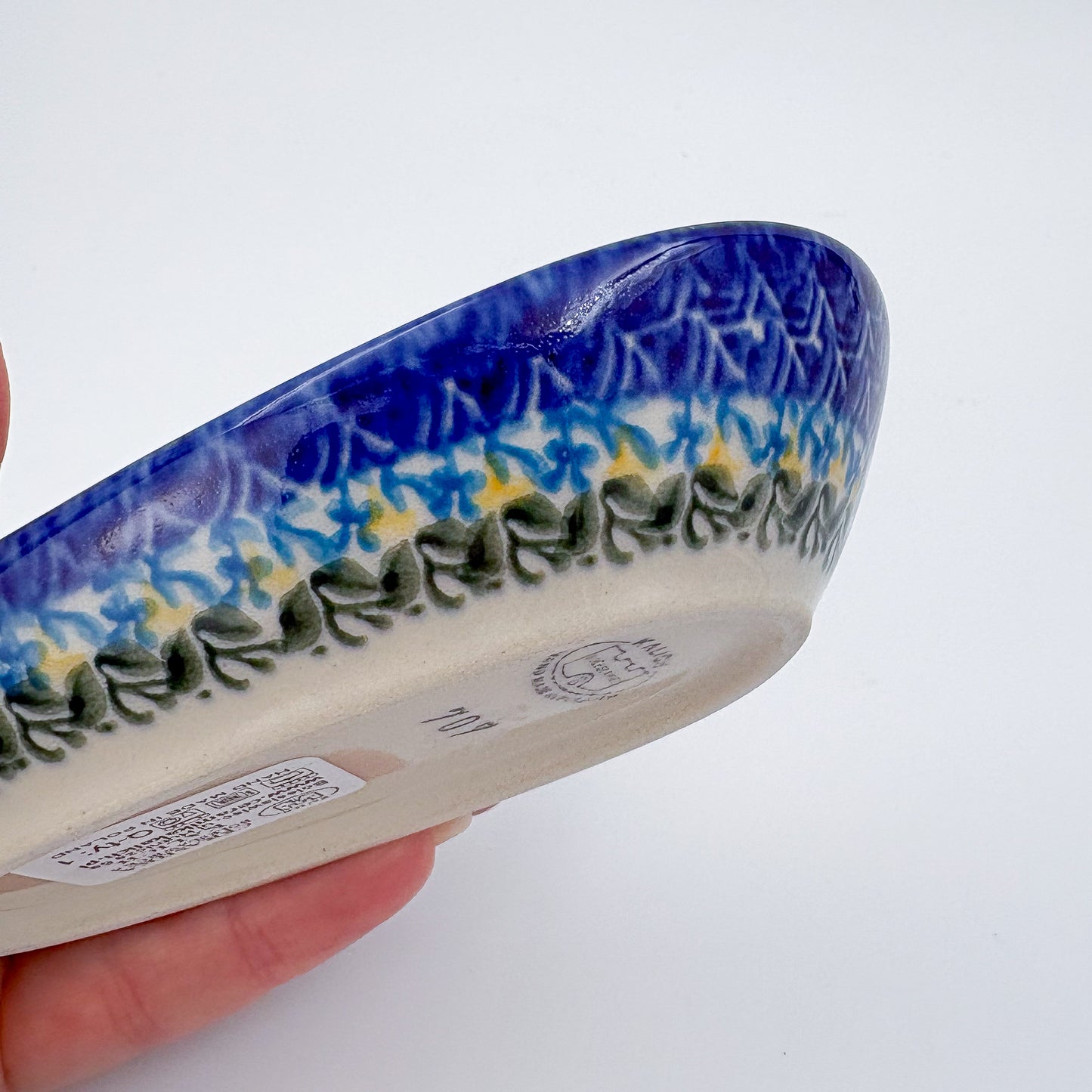 Spoon Rest 5”.  Handmade Polish pottery.  UNIKAT Snowdrop Garden Pattern